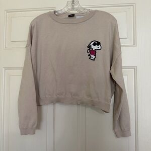 Peanuts Only Life Beige Joe Cool Snoopy Patch Cropped Sweater Size Large L